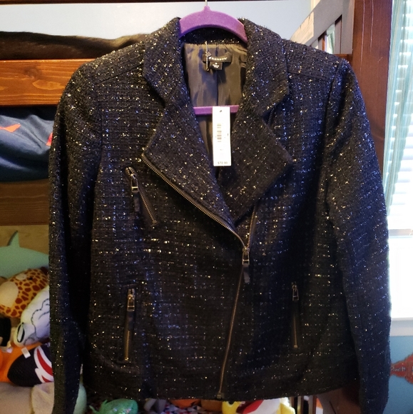 I ❤ Ronson Black Sparkle Twead Multi Zip Jacket - Picture 3 of 7